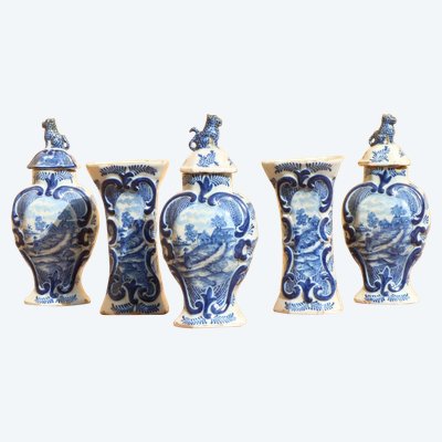 Set of three Rouen earthenware vases