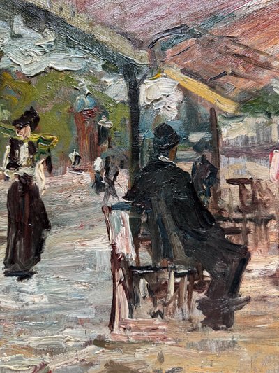 Pierre Gustave Paltz (1885-1921) - Paris, lively terrace on the boulevards, circa 1910