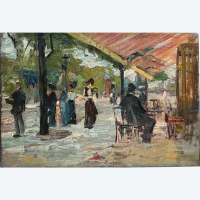 Pierre Gustave Paltz (1885-1921) - Paris, lively terrace on the boulevards, circa 1910