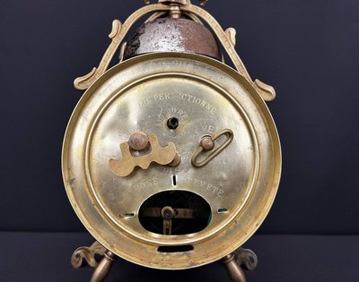 French mechanical alarm clock in red lacquer Chinoiserie, late 19th century