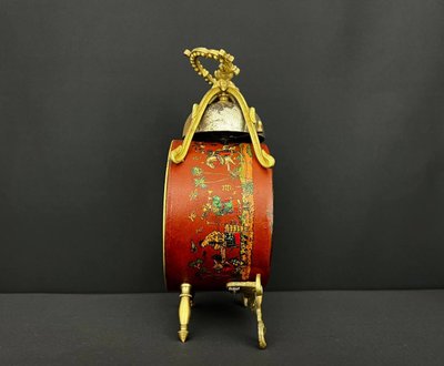 French mechanical alarm clock in red lacquer Chinoiserie, late 19th century