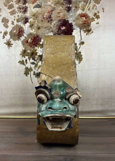 Antique architectural element - Chinese dragon in glazed stoneware, 19th century