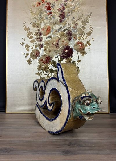 Antique architectural element - Chinese dragon in glazed stoneware, 19th century