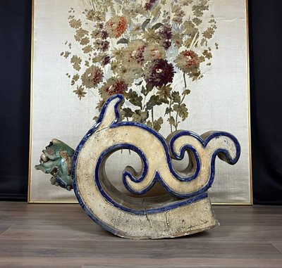 Antique architectural element - Chinese dragon in glazed stoneware, 19th century