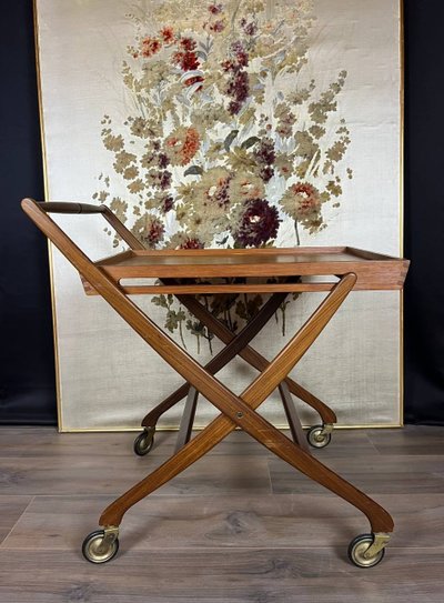 Chariot de service danois vintage en teck – design scandinave des années 60