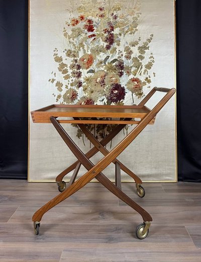 Chariot de service danois vintage en teck – design scandinave des années 60