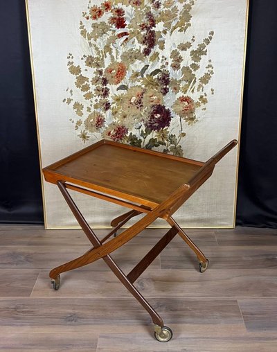 Chariot de service danois vintage en teck – design scandinave des années 60