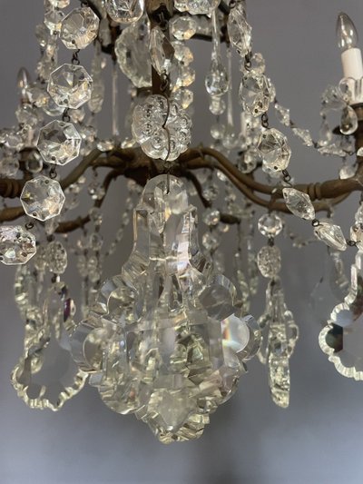 Lampadario a gabbia di cristallo Luigi XV con 8 bracci luminosi
