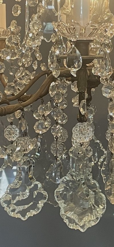 Lampadario a gabbia di cristallo Luigi XV con 8 bracci luminosi