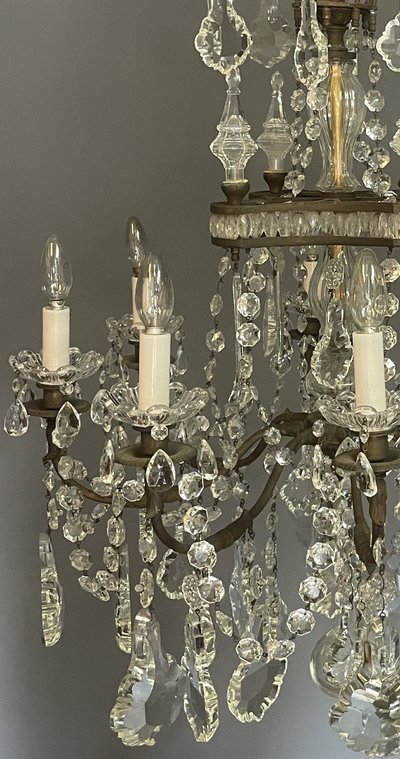 Lampadario a gabbia di cristallo Luigi XV con 8 bracci luminosi