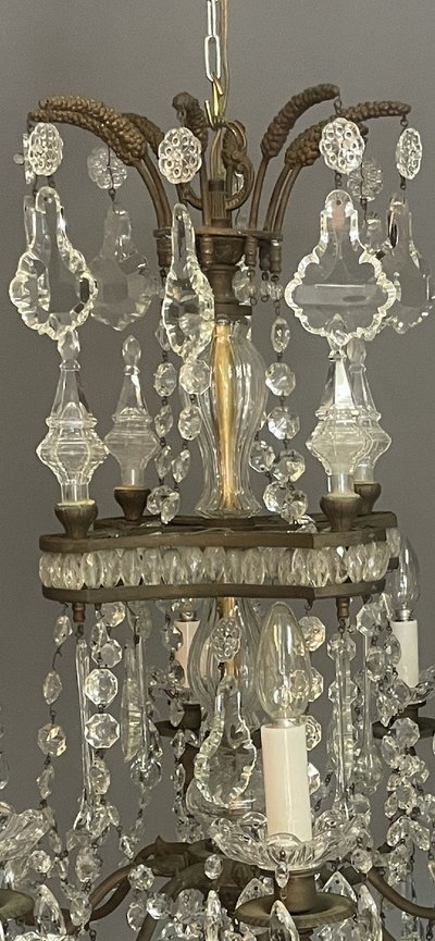 Lampadario a gabbia di cristallo Luigi XV con 8 bracci luminosi