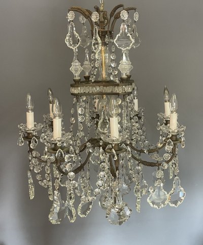 Lampadario a gabbia di cristallo Luigi XV con 8 bracci luminosi