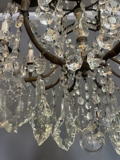 Lampadario a gabbia di cristallo Luigi XV con 8 bracci luminosi