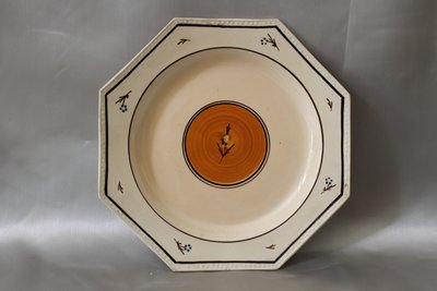 Pair of Nevers earthenware ocotogonal beaded plates signed Dubois 18th century