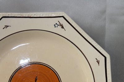 Pair of Nevers earthenware ocotogonal beaded plates signed Dubois 18th century