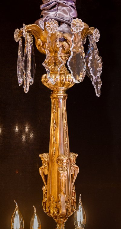 Victor Raulin (1867-1925) and Baccarat Lustre aux Amours in Chiseled and Gilded Bronze, Louis XV Sty
