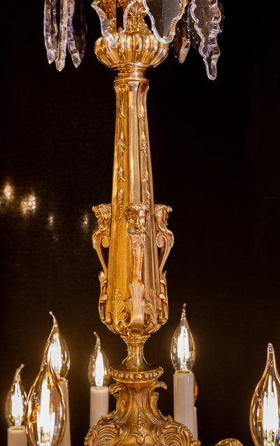 Victor Raulin (1867-1925) and Baccarat Lustre aux Amours in Chiseled and Gilded Bronze, Louis XV Sty
