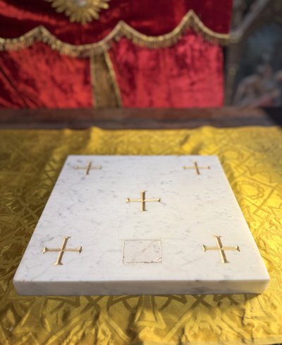 Marble altar stone and relic