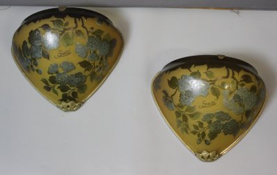 Pair of Gallé Tip sconces decorated with flowers and leaves
