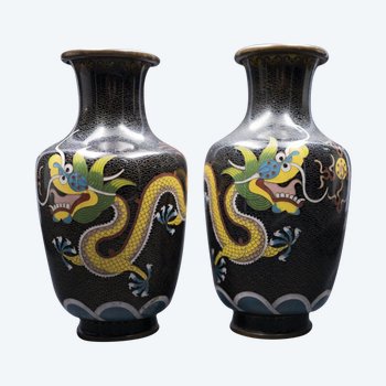 Paire De Vases Cloisonnés Chinois, Fin XIXe / Début XXe