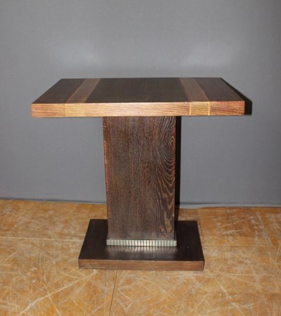 Guéridon Art déco en chêne et bronze nickelé vers 1930