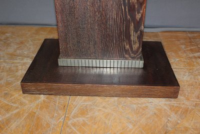 Guéridon Art déco en chêne et bronze nickelé vers 1930