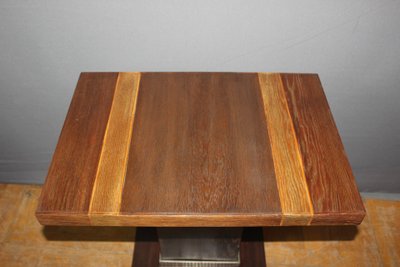 Guéridon Art déco en chêne et bronze nickelé vers 1930