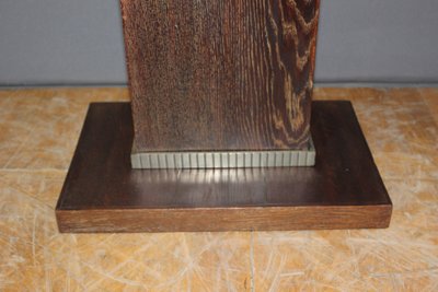 Guéridon Art déco en chêne et bronze nickelé vers 1930