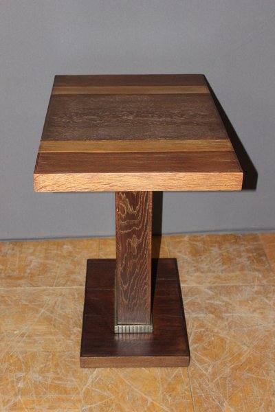Guéridon Art déco en chêne et bronze nickelé vers 1930