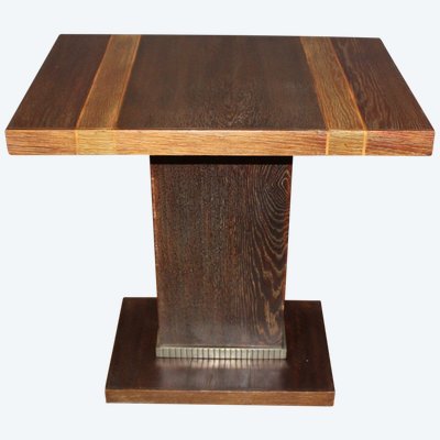 Guéridon Art déco en chêne et bronze nickelé vers 1930