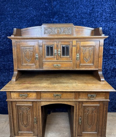 Bureau à gradin époque art nouveau en chêne sculpté vers 1900 
