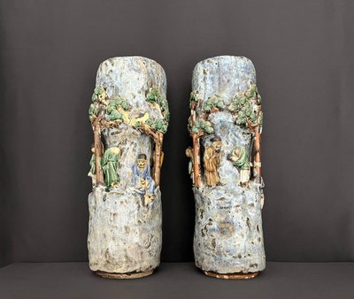 Coppia di vasi cinesi in ceramica Shiwan - Fine XIX/inizio XX secolo