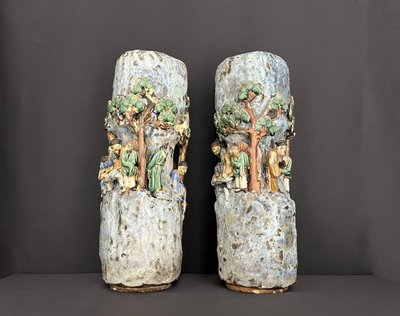 Coppia di vasi cinesi in ceramica Shiwan - Fine XIX/inizio XX secolo