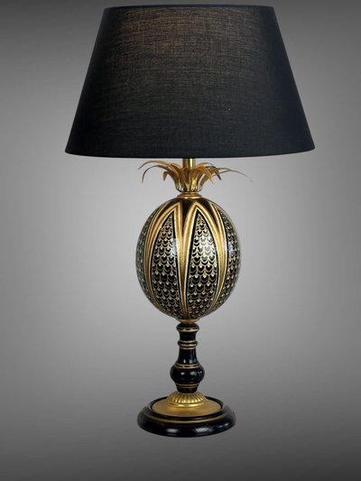 MAISON CHARLES ( im Geschmack von ) PAIRE DE LAMPES EN LAITON ET OEUF D'AUSTRUCHE
