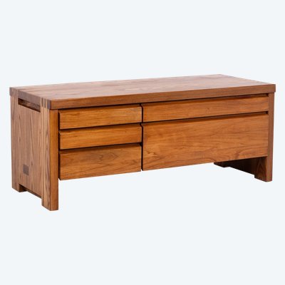 Pierre Chapo. Commode basse en orme blond. Circa 1970.  LS64923507P