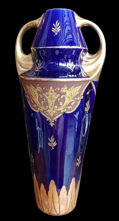 Paire grands vases anciens bleu de Tours Manufacture Jaget et Pinon 