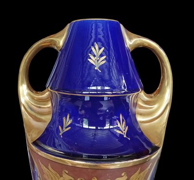 Paire grands vases anciens bleu de Tours Manufacture Jaget et Pinon 
