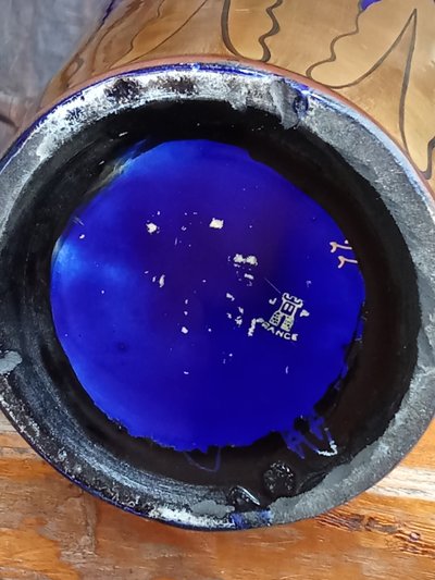 Paire grands vases anciens bleu de Tours Manufacture Jaget et Pinon 