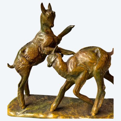 Scultura in bronzo "Combat de Chevreaux" Irénée ROCHARD Art Deco