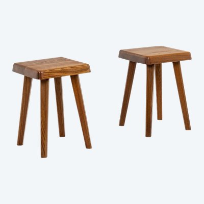 Pierre Chapo. Pair of stools in natural blond elm. Circa 1970. LS6494509P