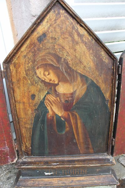 Großes Triptychon Gemalte Tafel Mit Der Madonna XVIII Italienisch