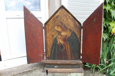 Großes Triptychon Gemalte Tafel Mit Der Madonna XVIII Italienisch