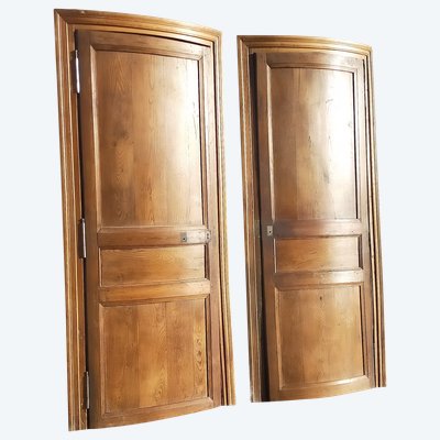 Two antique oak cornerboards curved cupboard doors