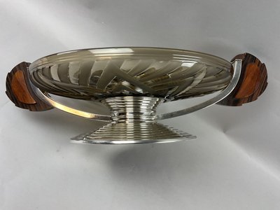 Coupe sur pied verre et metal argenté style art deco 