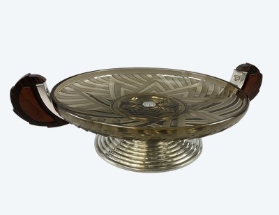 Coupe sur pied verre et metal argenté style art deco 