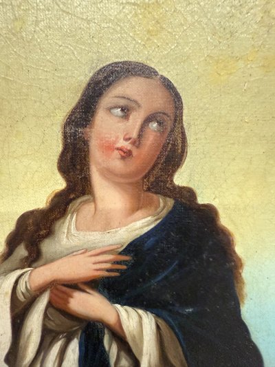 Peinture à l'huile ancienne Immaculée conception, 104x59 cm, Ecole italienne du 19e siècle