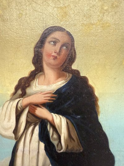 Peinture à l'huile ancienne Immaculée conception, 104x59 cm, Ecole italienne du 19e siècle