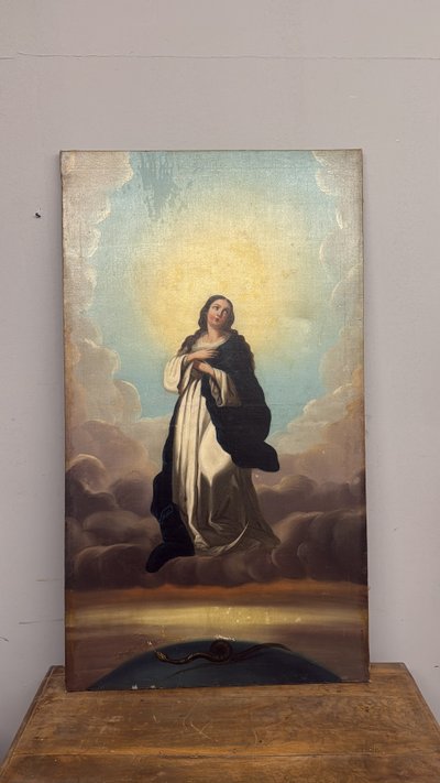 Peinture à l'huile ancienne Immaculée conception, 104x59 cm, Ecole italienne du 19e siècle