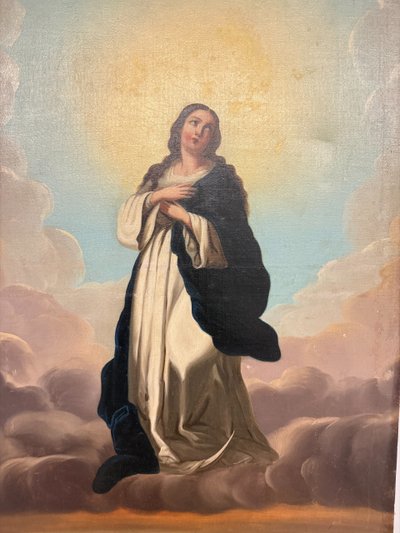 Peinture à l'huile ancienne Immaculée conception, 104x59 cm, Ecole italienne du 19e siècle