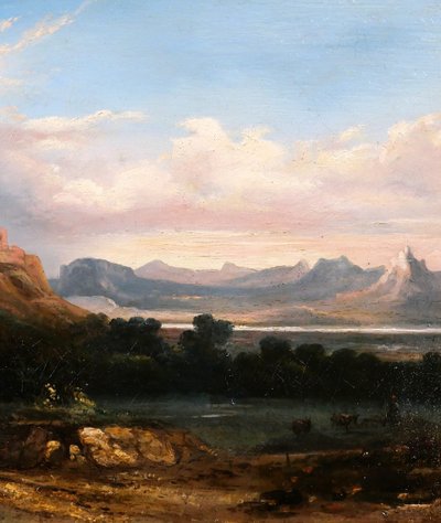 Louis-A. Lapito (att. à) 1803-1874 Italie, paysage aux ruines, tableau, 1830-40, romantisme